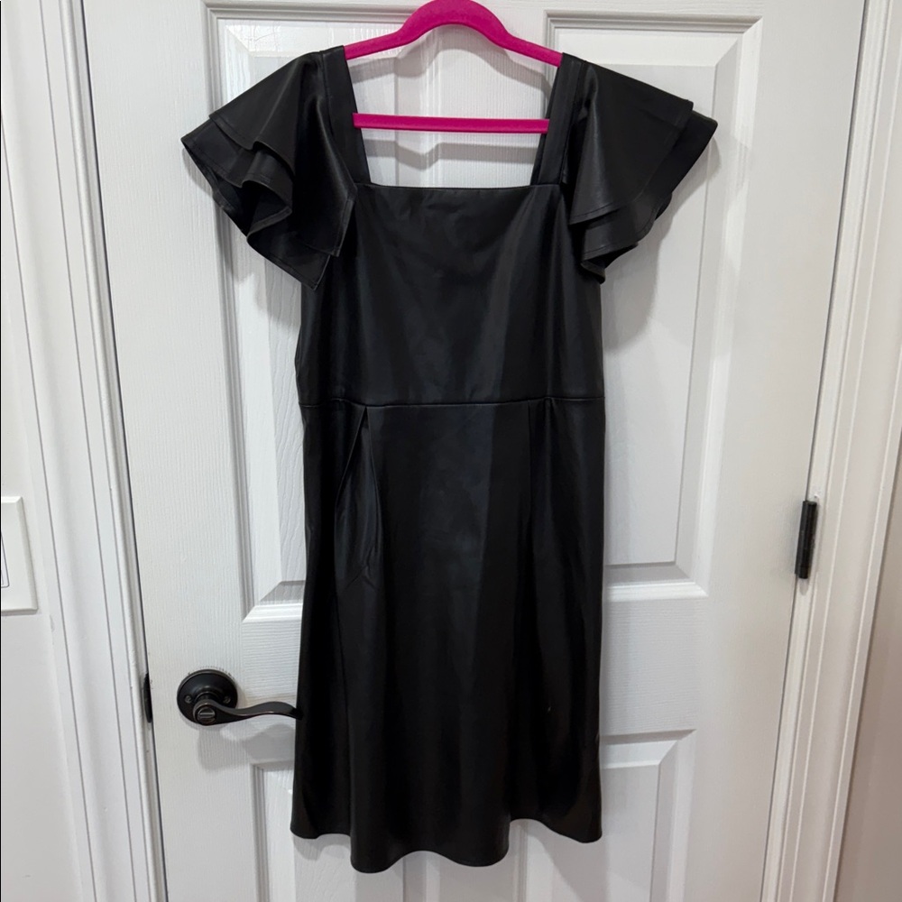 Zac Posen Girls Black Faux Leather A-Line Dress Sz 16